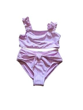 Habitual Swim Pink And White Stripe Ruffled Strap Two-Piece Bikini